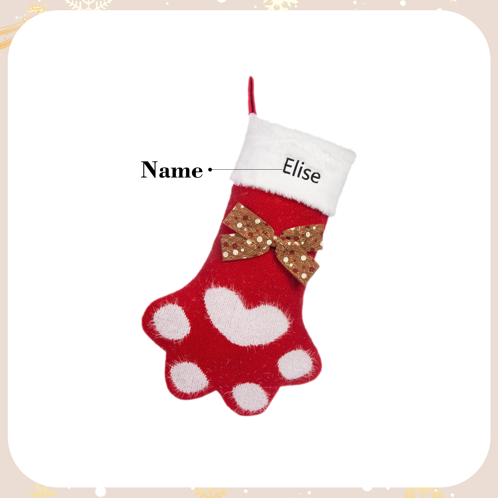 Adornos de medias navideñas en forma de pata Bolsa de regalo 1 Nombre personalizado-Jessemade ES