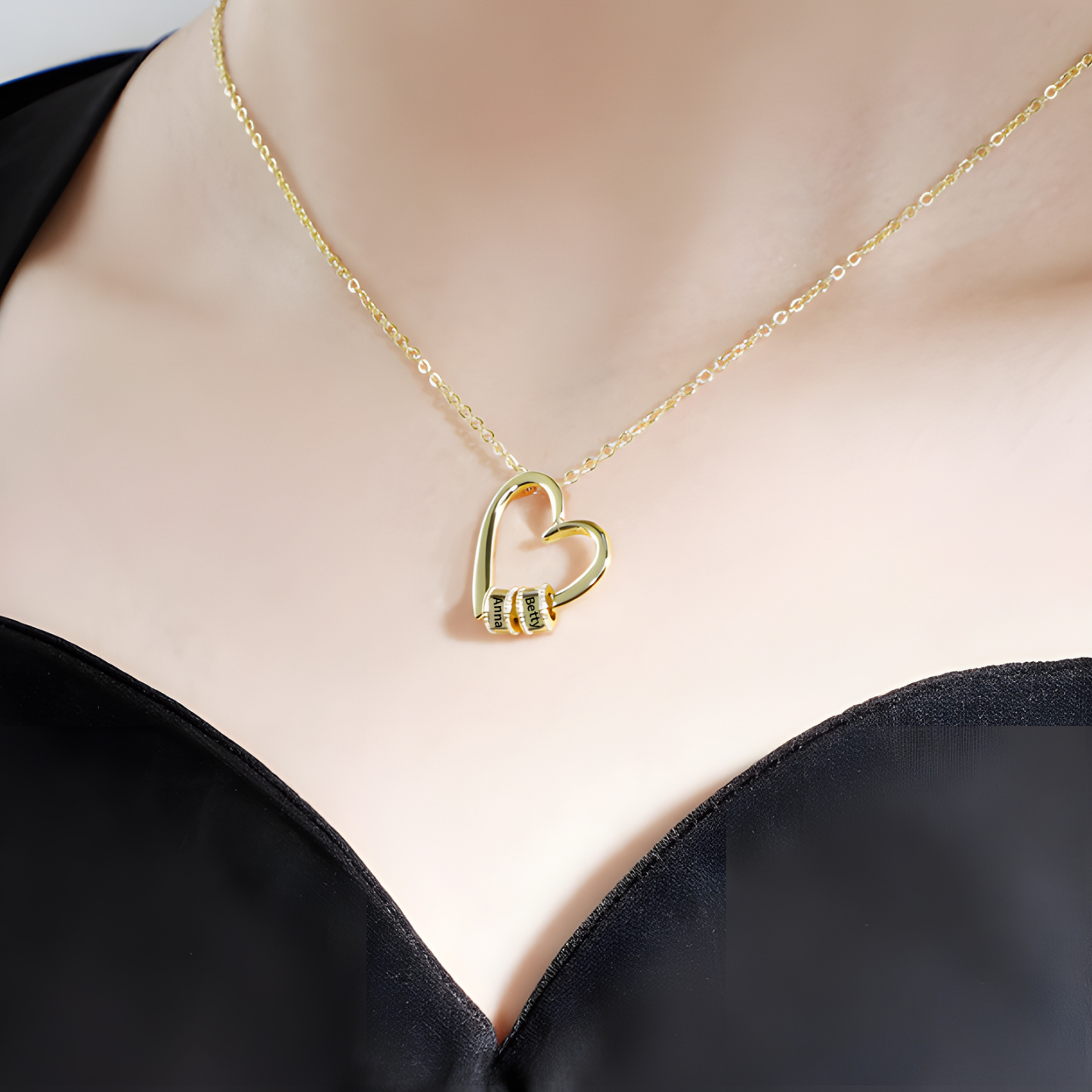 Collar colgante de corazón con 2 nombres personalizados en 2 aros-Jessemade ES