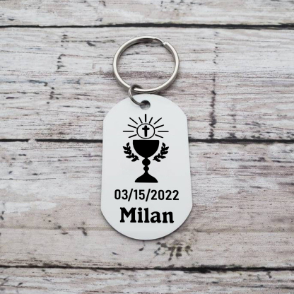Comunión-Llavero con icono de comunión 1 foto, 1 nombre y 1 fecha personalizados-Jessemade ES