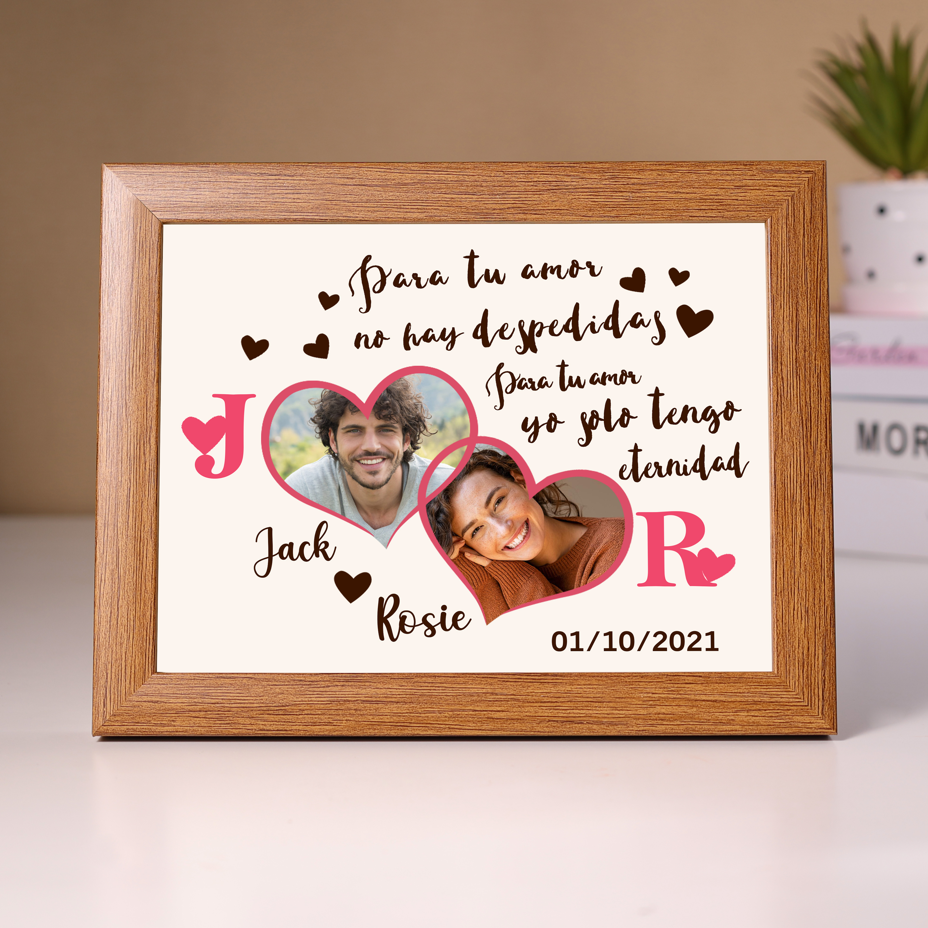 Marco de 2 fotos de madera para pareja 2 nombres, 2 letras y fecha personalizados  | Jessemade