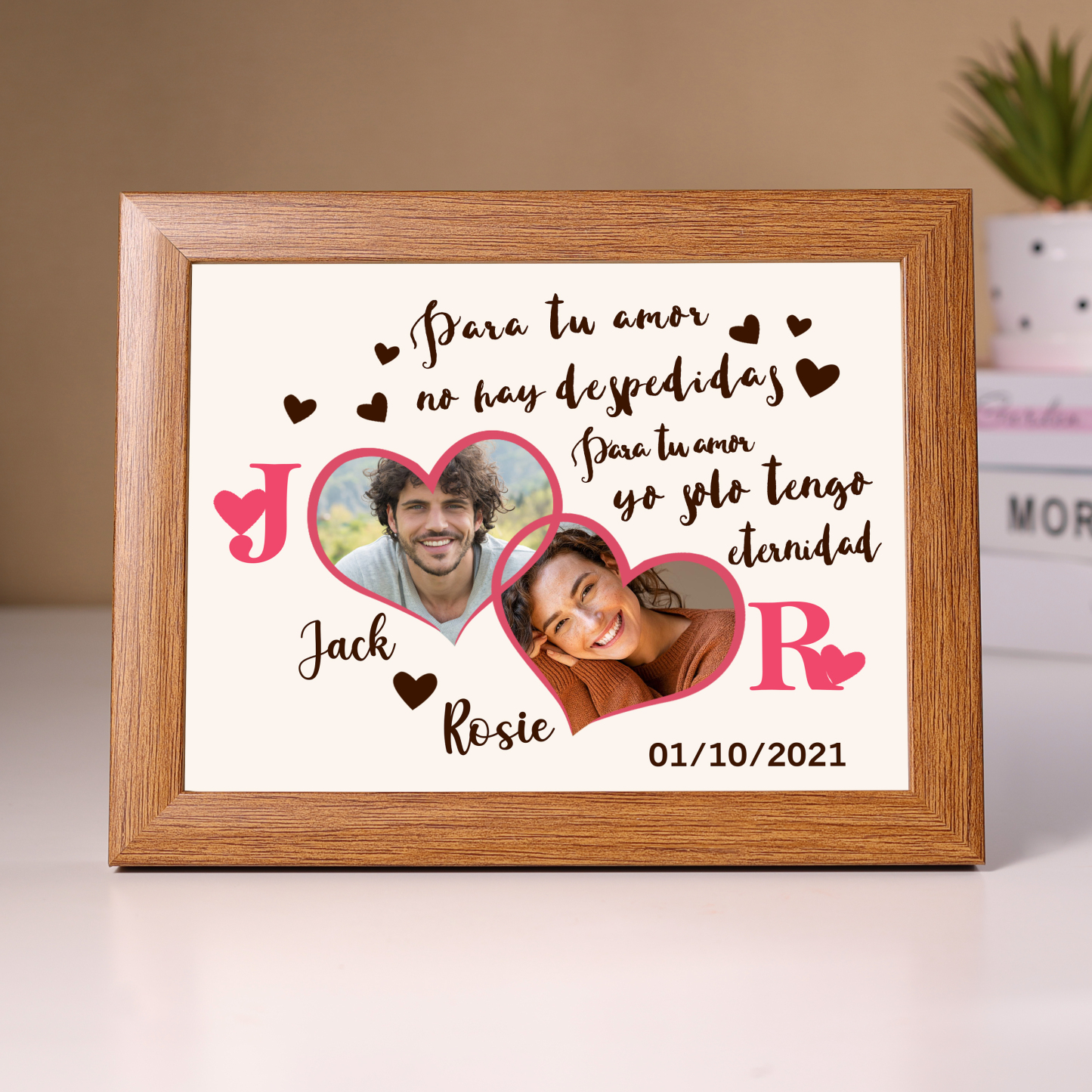 Marco de 2 fotos de madera para pareja 2 nombres, 2 letras y fecha personalizados | Jessemade
