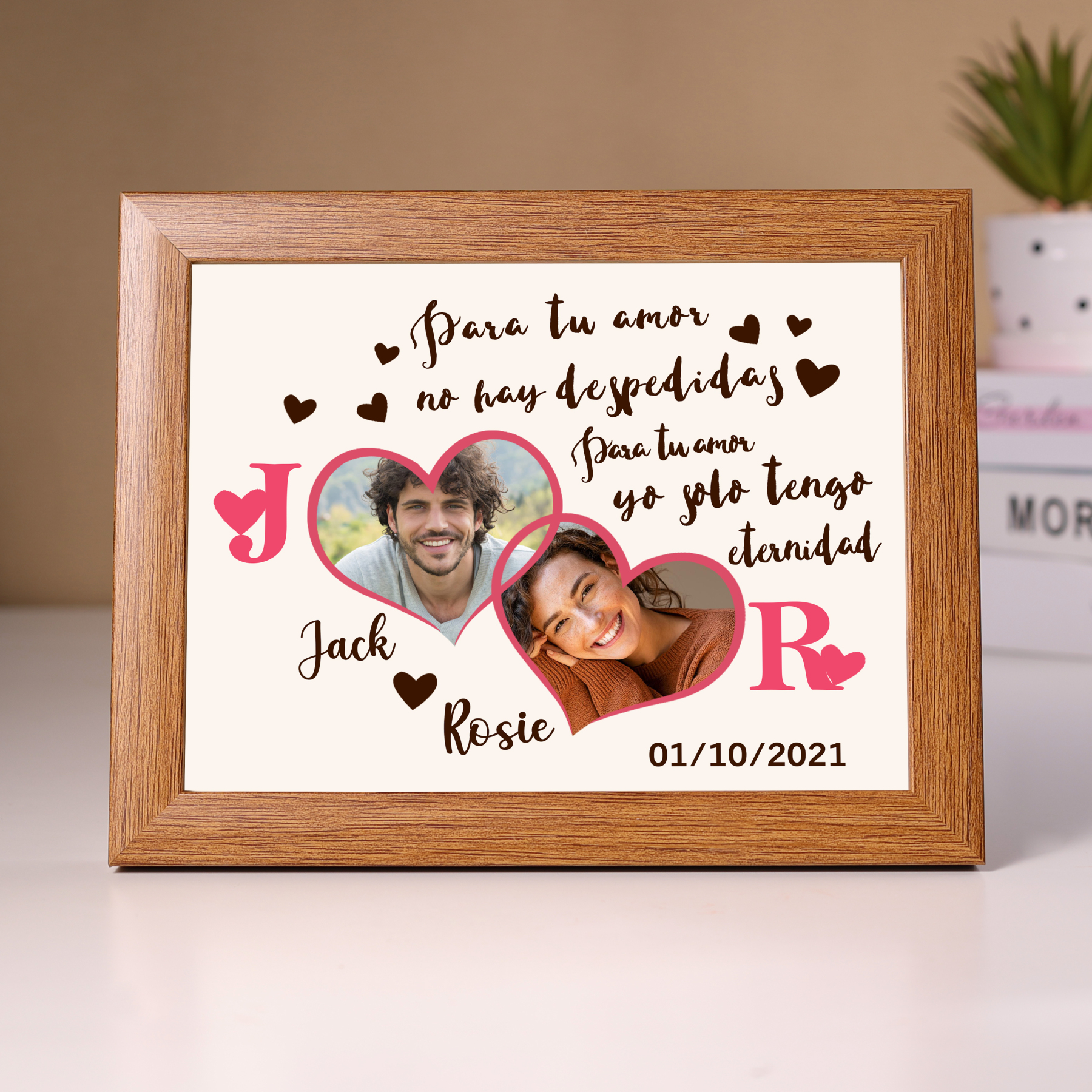 Marco de 2 fotos de madera para pareja 2 nombres, 2 letras y fecha personalizados | Jessemade