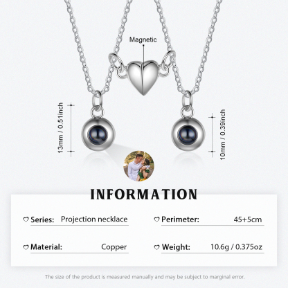 Collar para pareja con colgante de proyección de foto en color con dije de corazón magnético-Jessemade ES