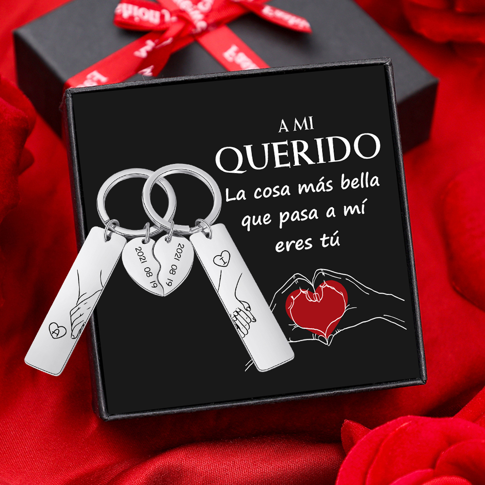 A mi querido-Llavero para pareja mano a mano 2 letras personalizadas con fecha-Jessemade ES