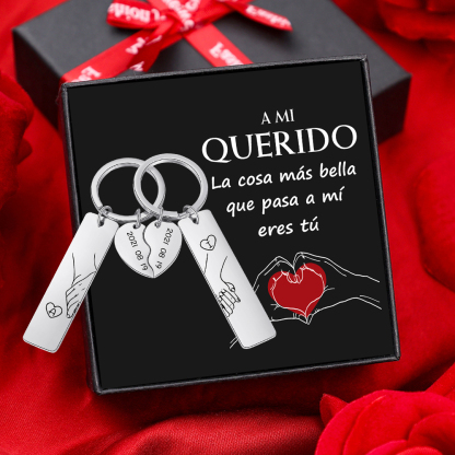 A mi querido-Llavero para pareja mano a mano 2 letras personalizadas con fecha-Jessemade ES