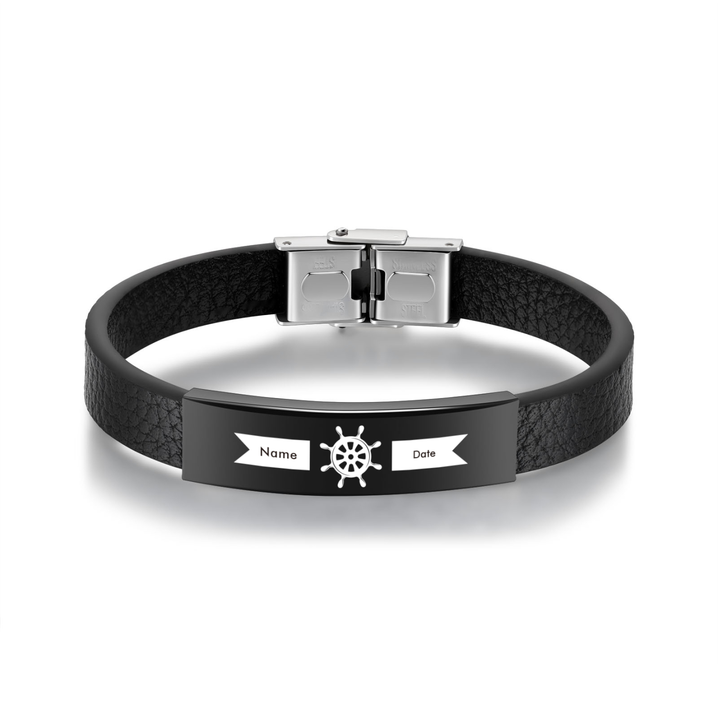 Pulsera de Cuero con Placa de Nombre y Fecha Personalizados -Jessemade ES