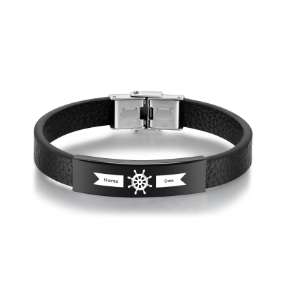 Pulsera de Cuero con Placa de Nombre y Fecha Personalizados -Jessemade ES