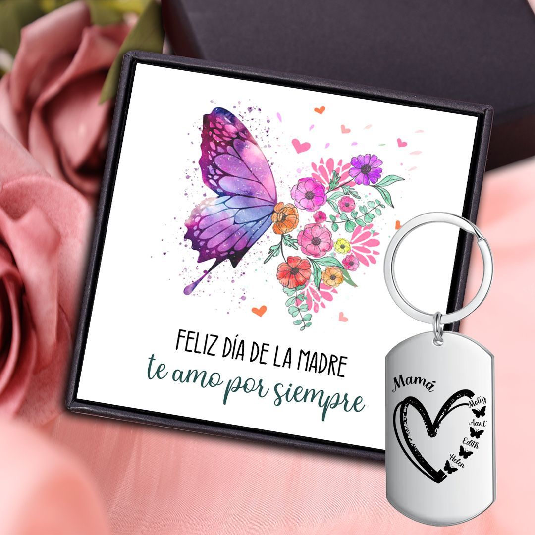 A mi mamá-Llavero 1-6 Nombres Personalizados CORAZÓN Y MARIPOSAS-Jessemade ES