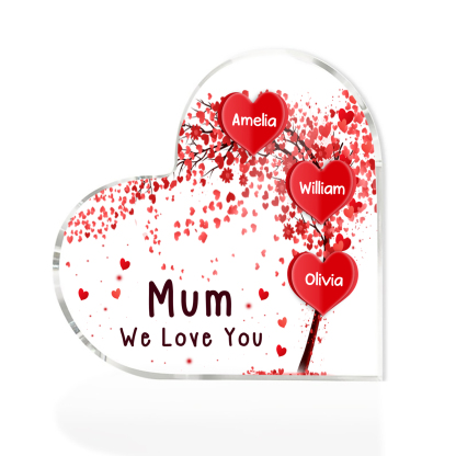 A mi mamá/abuela-Placa de acrílico "Corazones" en forma de corazón 3 nombres y 1 texto personalizados-Jessemade ES