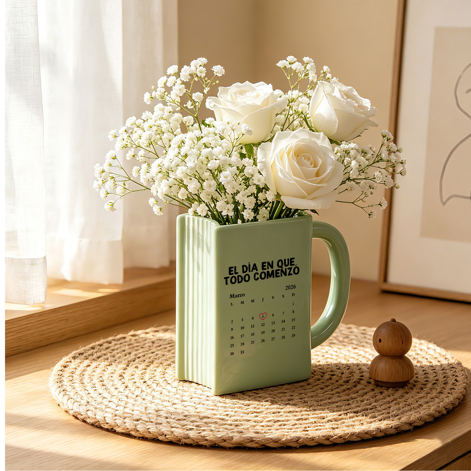 Florero de Cerámica en Forma de Libro Personalizado con 2 Nombres y una Fecha para Parejas