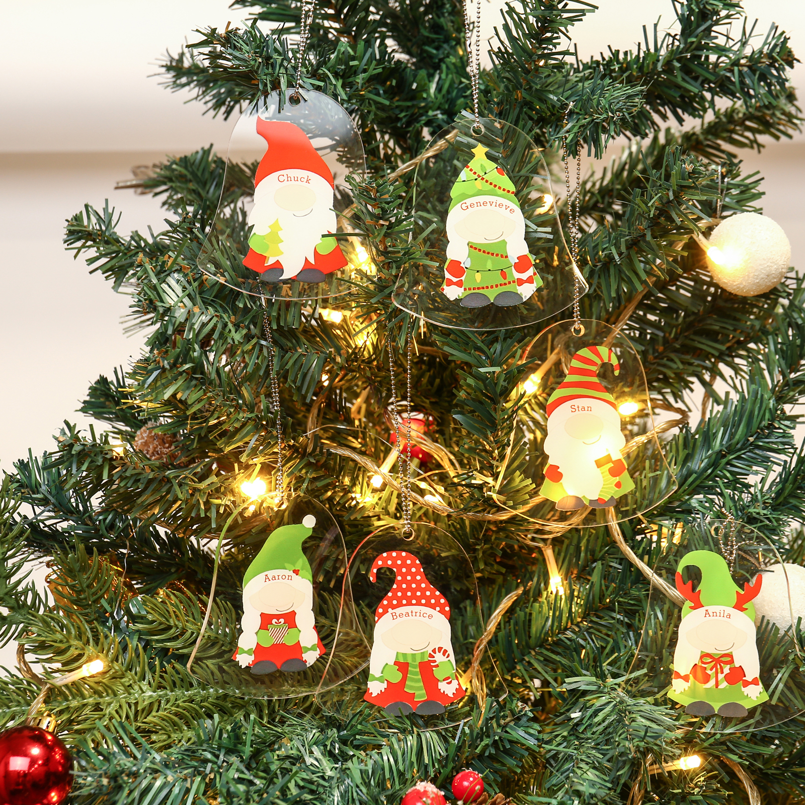 Navidad-Ornamento navideño de acrílico genios en forma de campanilla con 1 nombre personalizado