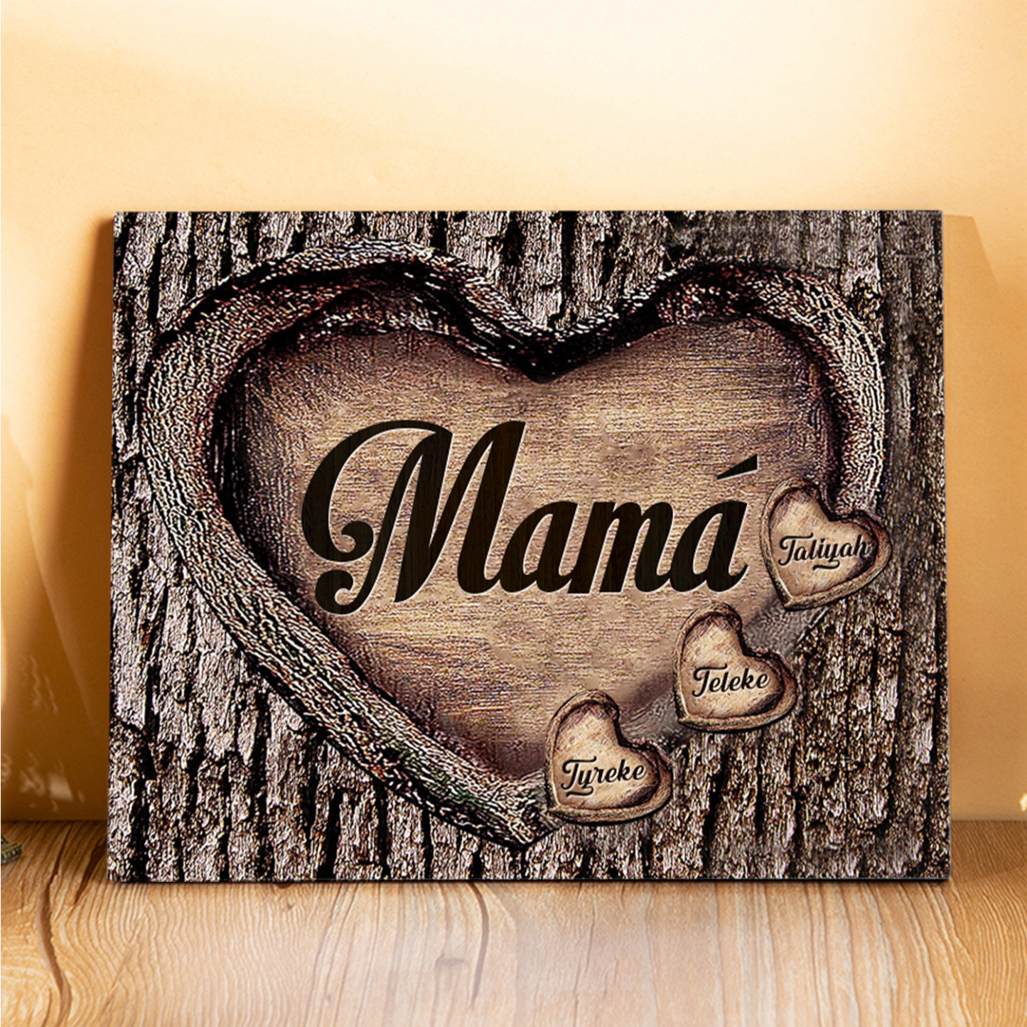 A mi mamá-Lámina marco de madera para mamá personalizado con 3 nombres-Jessemade ES
