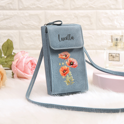 Cartera, billetera con 1 nombre y 1 flor de nacimiento personalizados monedero clásico para mujer-Jessemade ES