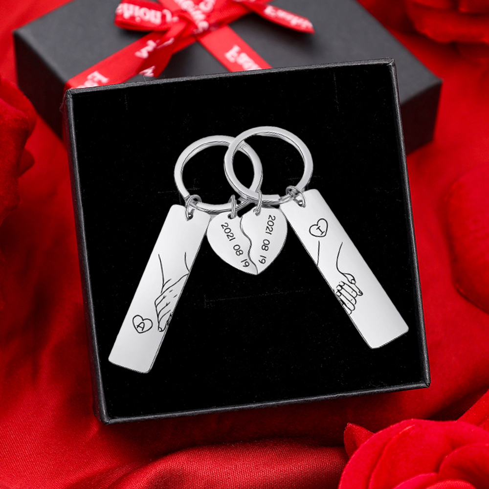 Llavero para pareja mano a mano 2 letras personalizadas con fecha-Jessemade ES