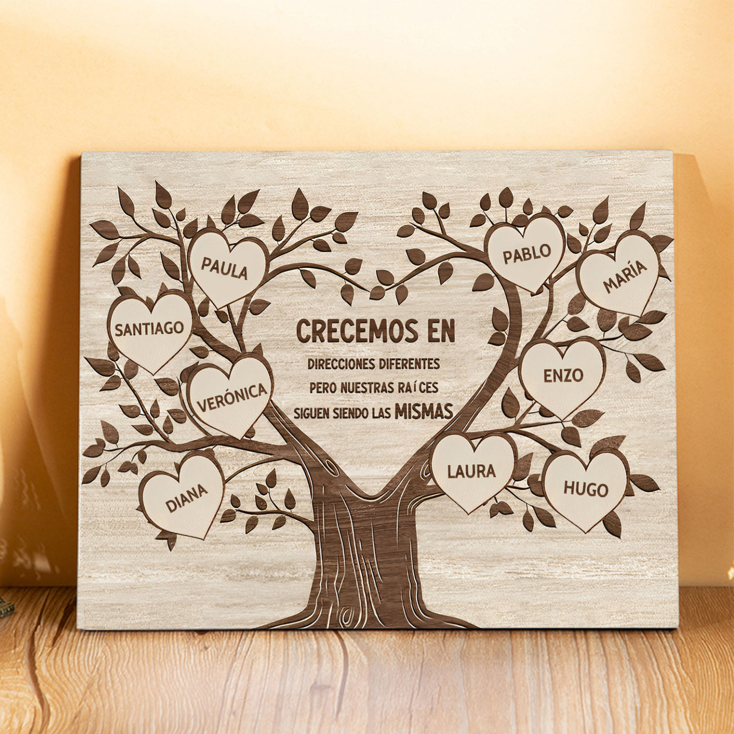A mi familia-Lámina marco de madera Árbol de la Vida 9 nombres personalizados-Jessemade ES