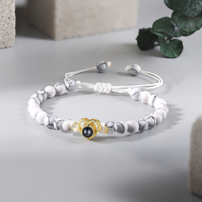 Pulsera de turquesa blanca sintética con proyección de foto en color con dije de corazón pulsera ajustable-Jessemade ES