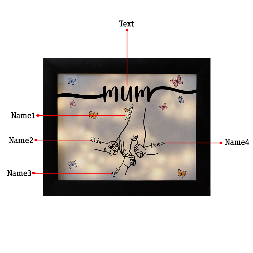 A mi mamá-Marco de 2-7 nombres y 1 texto personalizados de plástico con lámpara-Jessemade ES