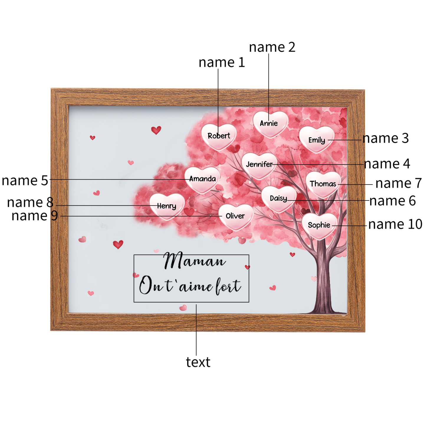 Marco con LED Árbol de la Vida 1-10 Nombres Personalizados con 1 Texto-Jessemade ES