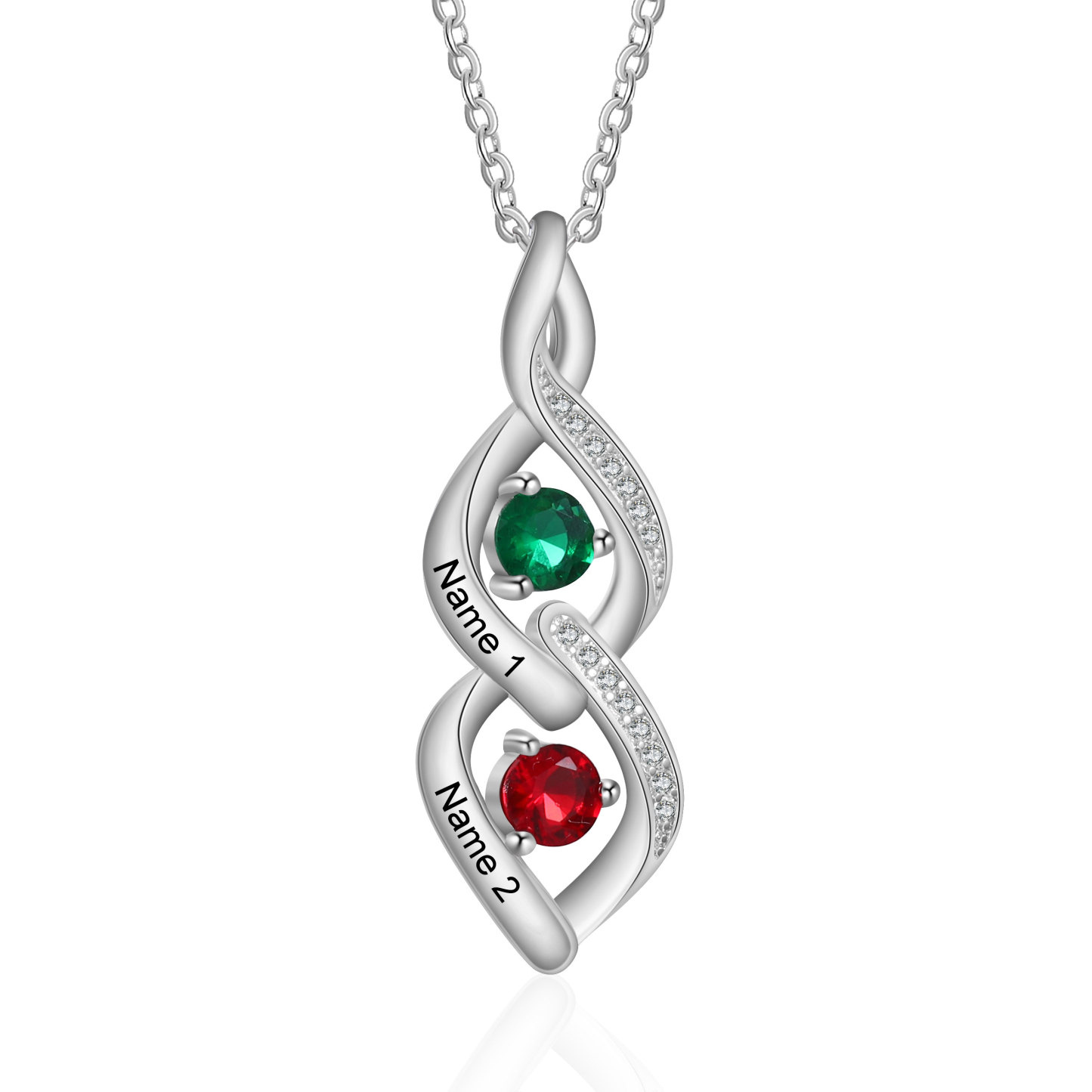 Collar DNA con 2-4 nombres personalizados y 2-4 piedras de nacimiento-Jessemade ES