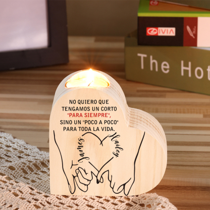 Candelero de madera dedos cogidos para pareja sin vela personalizado con 2 nombres-Jessemade ES