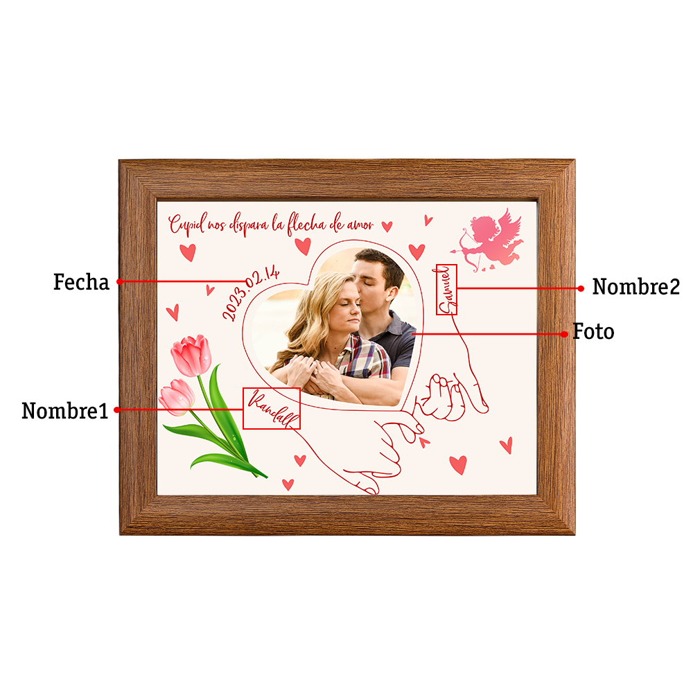 Marco de 1 foto de madera para pareja 2 nombres y fecha personalizados-Jessemade ES