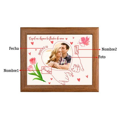 Marco de 1 foto de madera para pareja 2 nombres y fecha personalizados-Jessemade ES