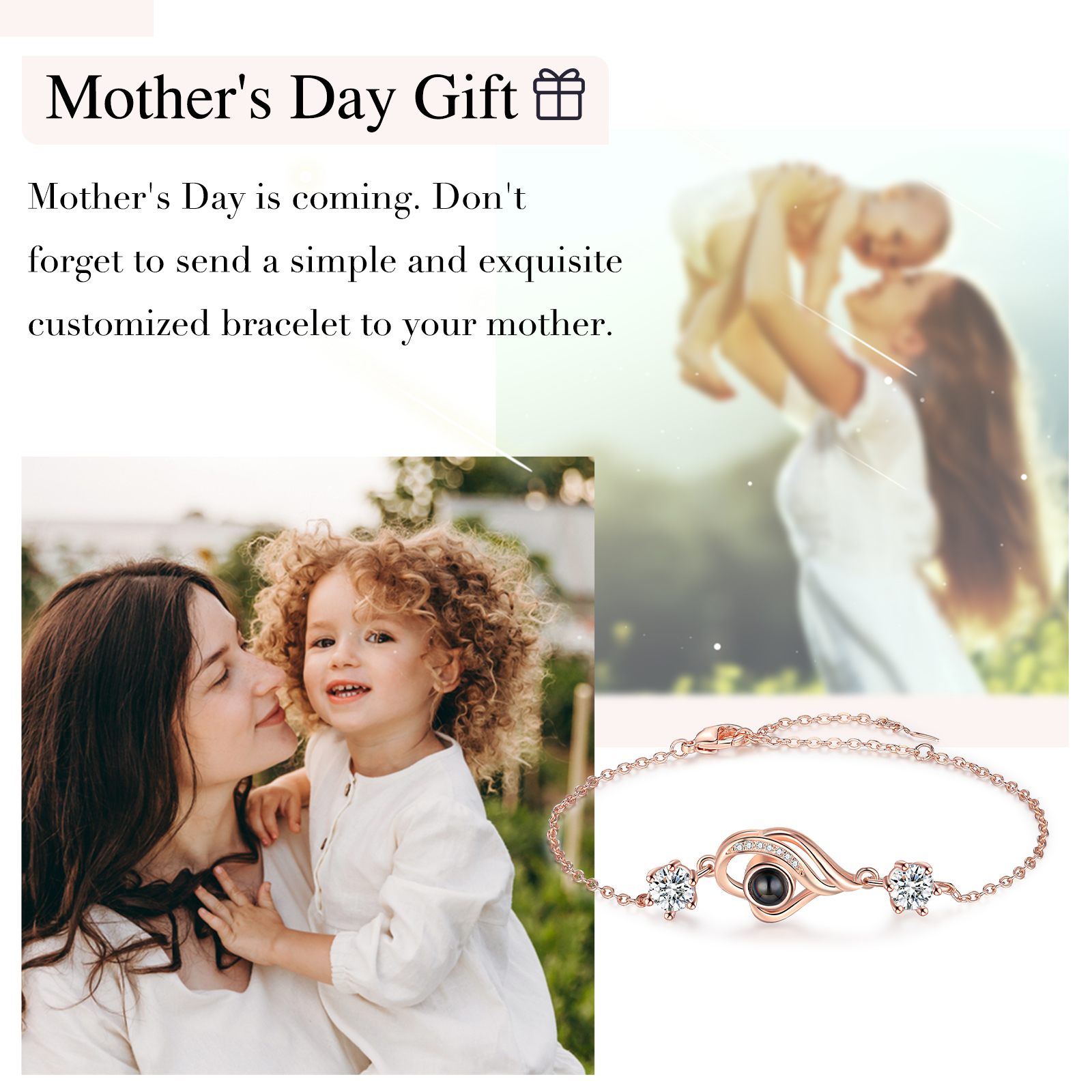 Pulsera con proyección de foto en color para mujer dije de corazón, Brazalete de proyección-Jessemade ES