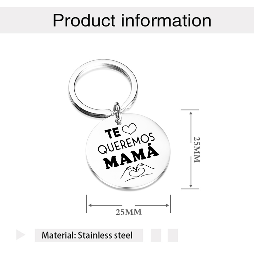 A mi mamá - Llavero de placa redonda "te queremos mamá" con 1 foto personalizada-Jessemade ES