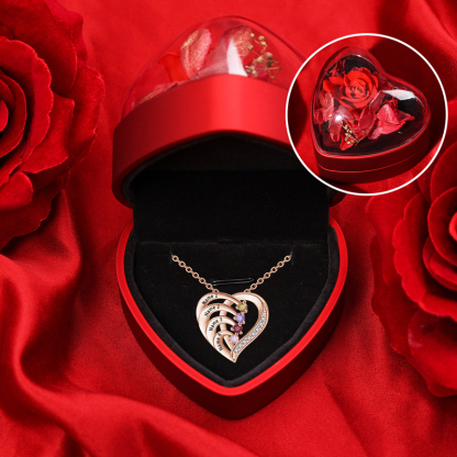 Collar para mujer de corazón de plata 925 con 4 nombres y 4 piedras de nacimiento personalizados