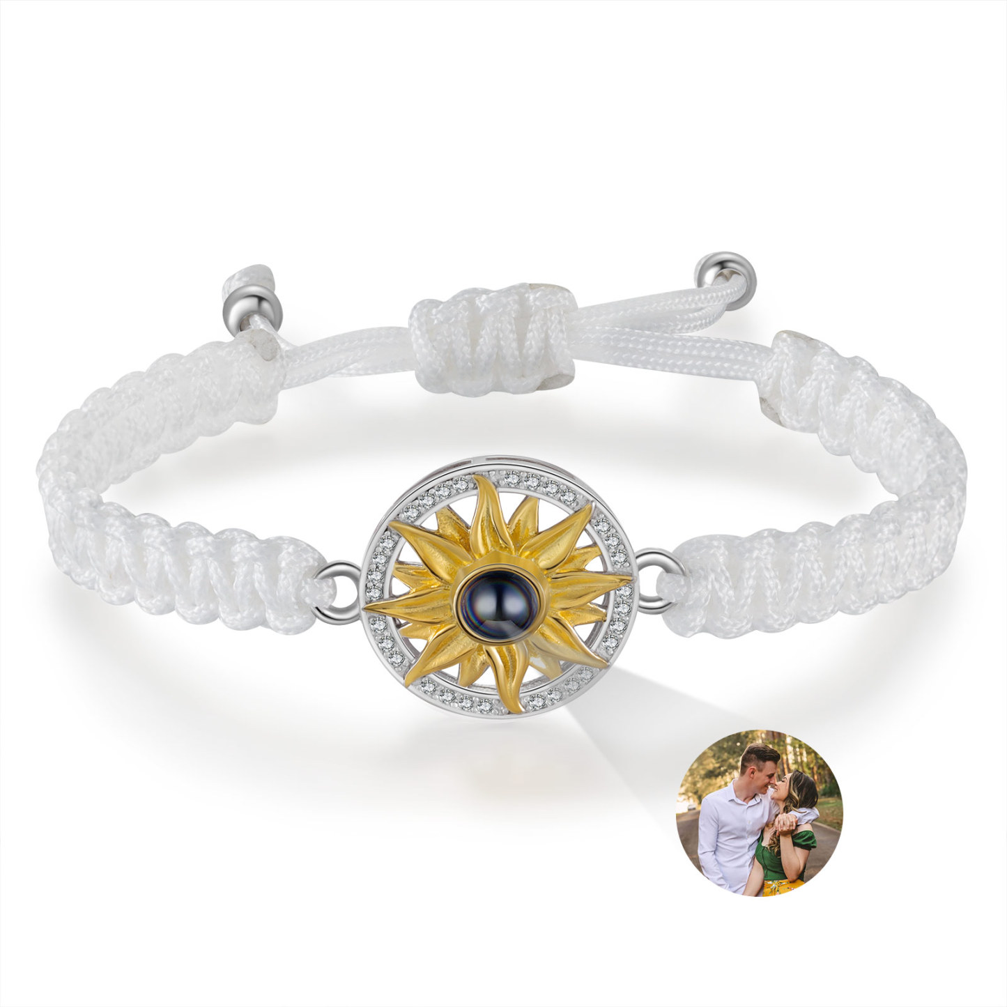 Pulsera con proyección de foto con dije de girasol cuerda blanca-Jessemade ES