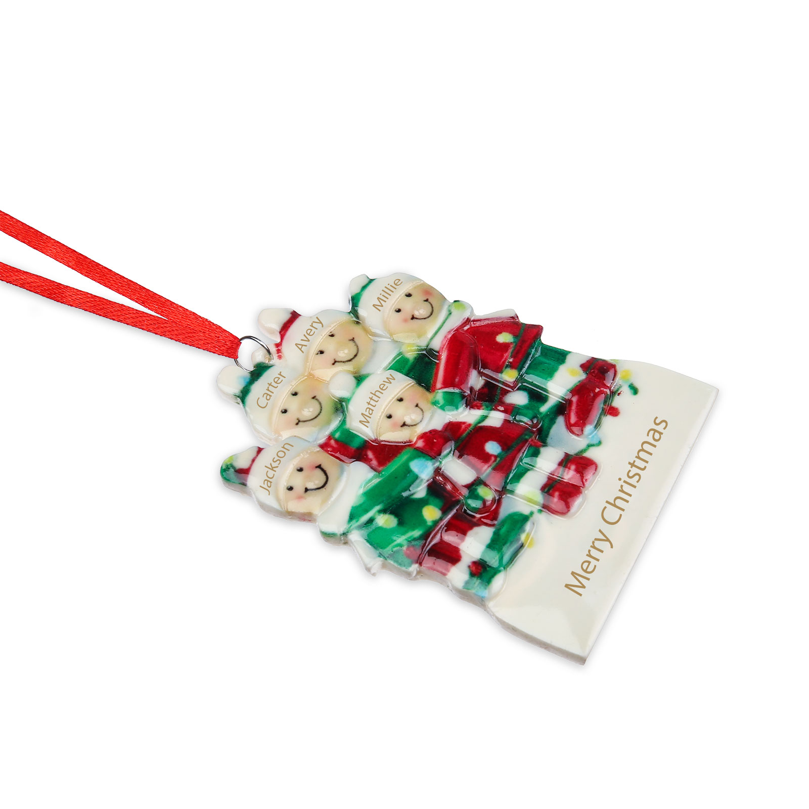 Navidad-Ornamento muñecos navideño de resina 1 texto y 5 nombres personalizados adorno del árbol