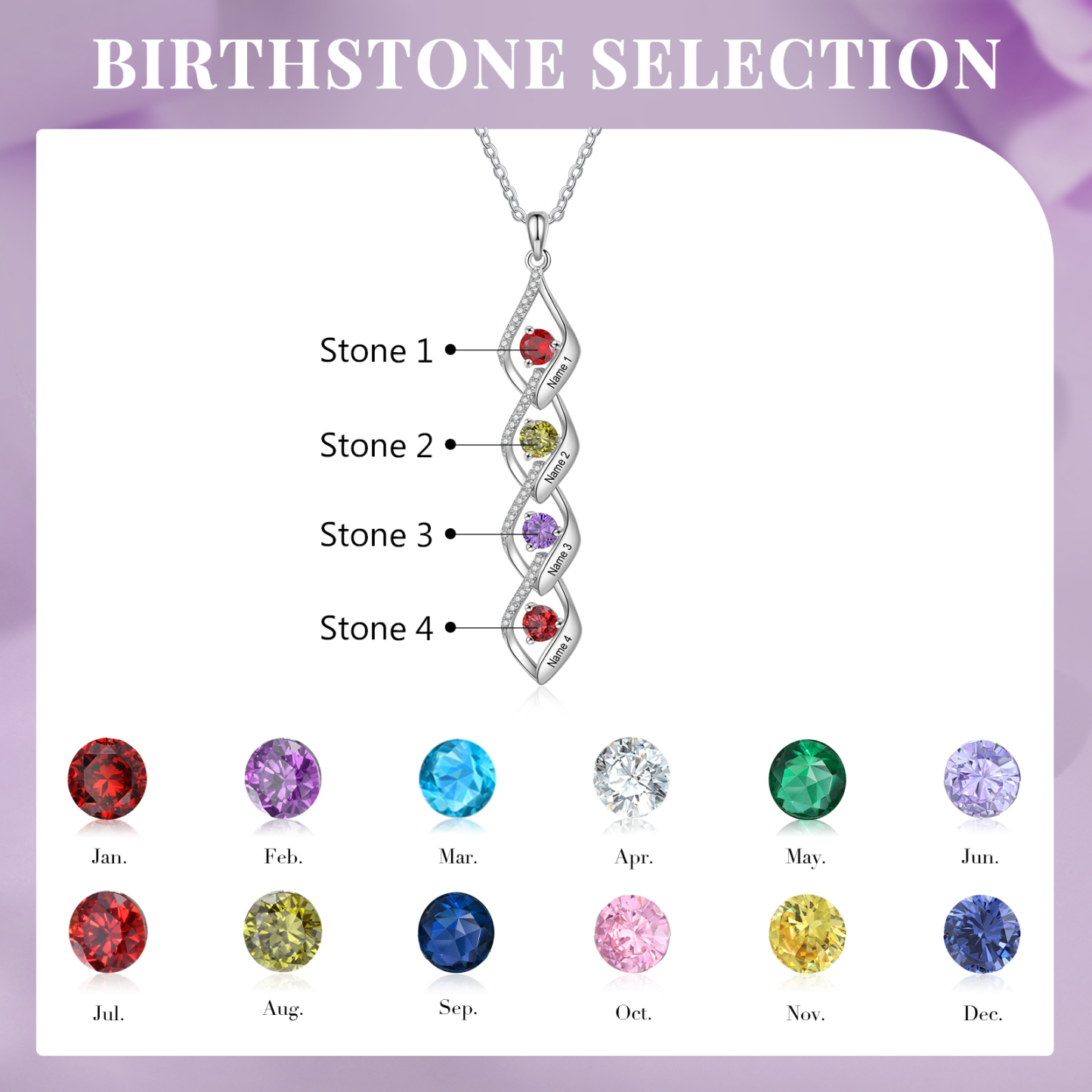 Collar de lazos con 2-5 nombres y piedras de nacimiento personalizados-Jessemade ES