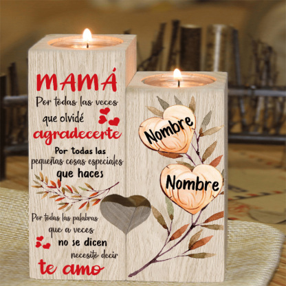 A mi madre-Candelero de madera de dos piezas sin candela 2 nombres personalizados