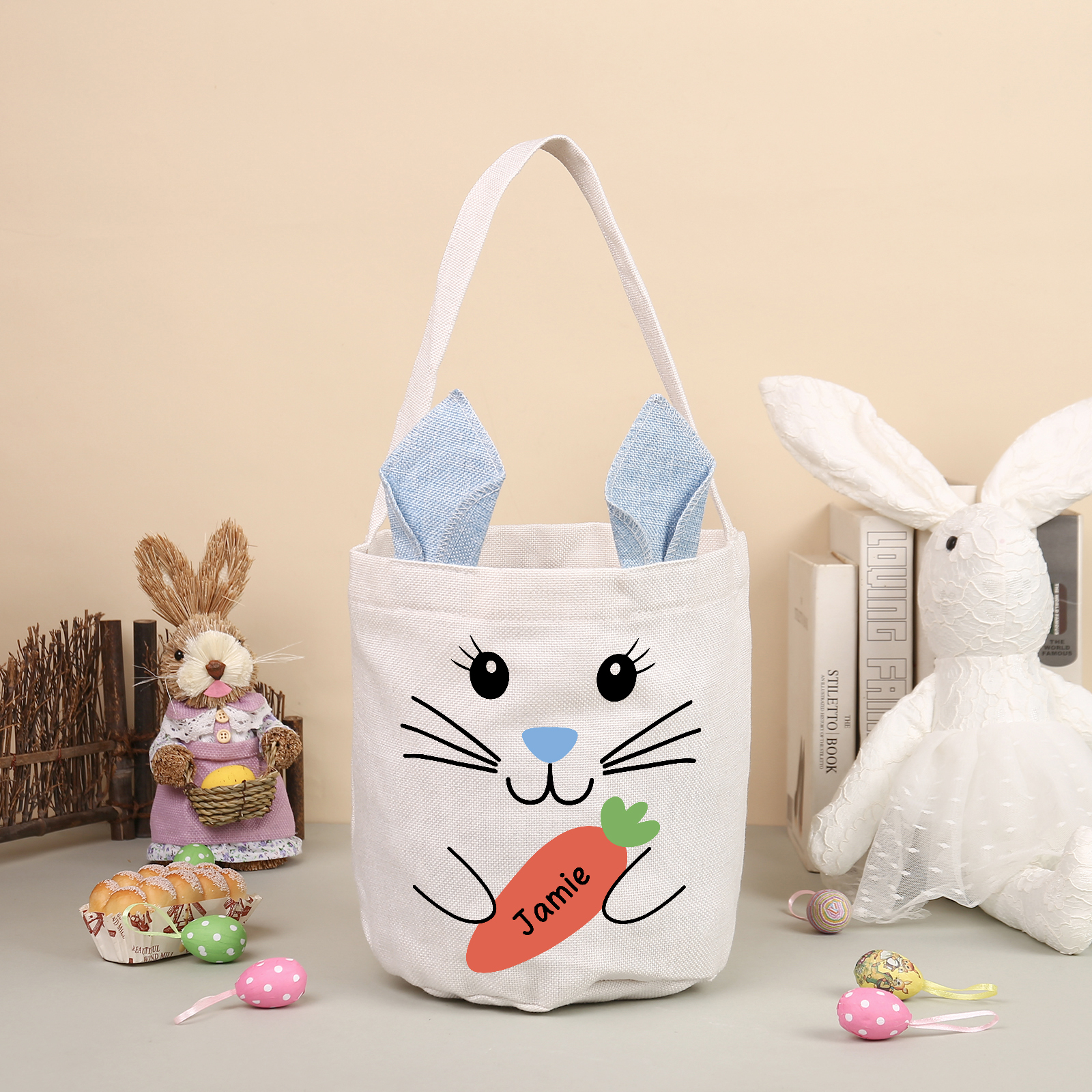 Pascua-Bolsa de conejo con 1 nombre personalizado-Jessemade ES