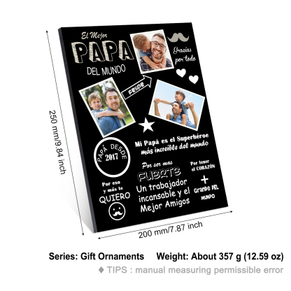 A mi papá - Lámina marco de madera 1 nombre y 1 año personalizados con 3 fotos-Jessemade ES