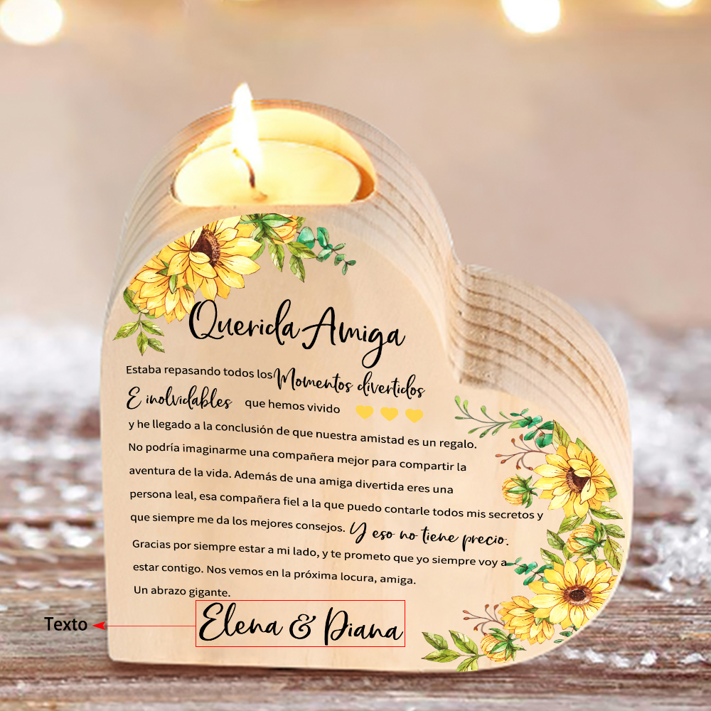 A mi amiga - Candelero de madera sin vela 1 texto personalizado-Jessemade ES