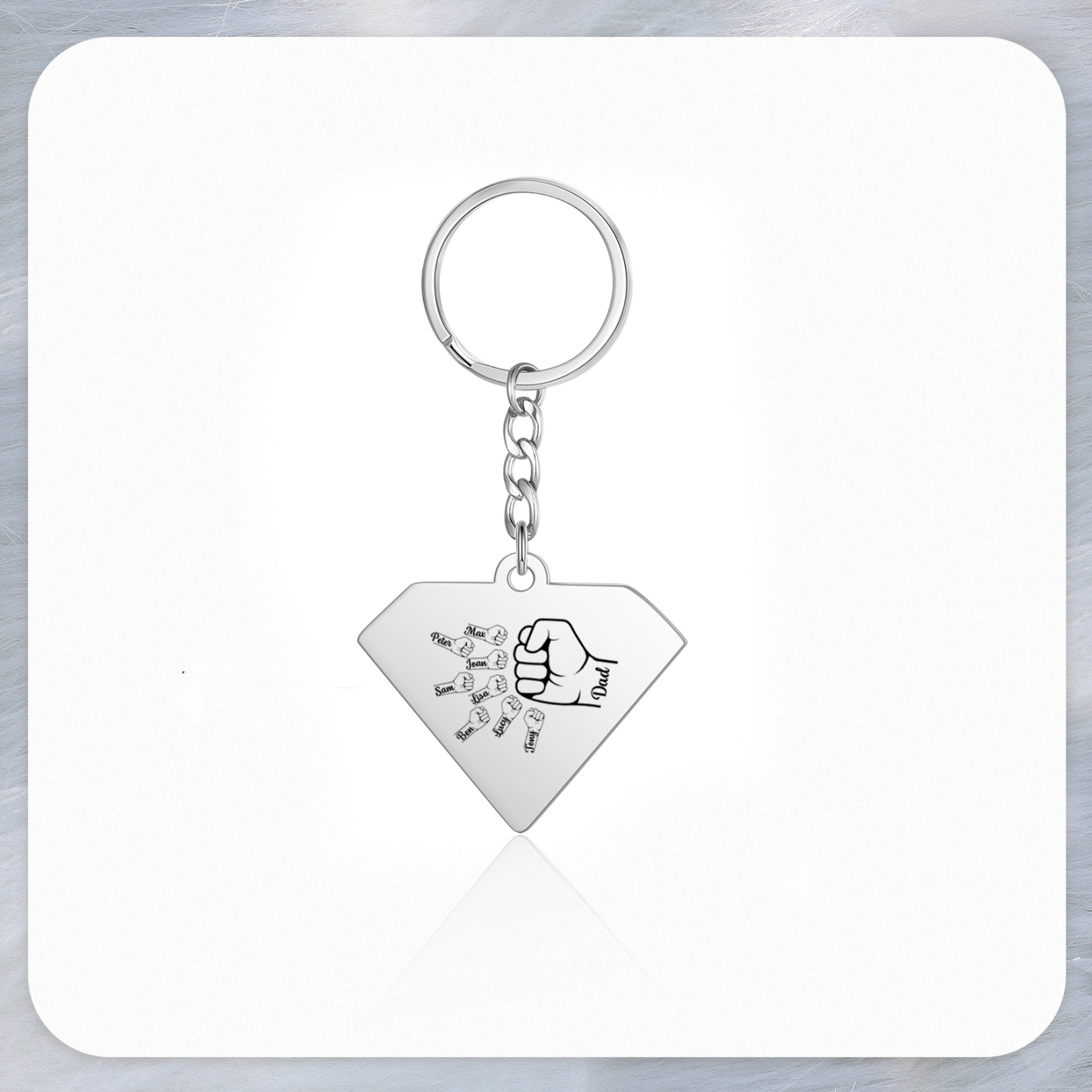 Llavero en forma de Superman puño con puño con 8 nombres personalizados con texto-Jessemade ES