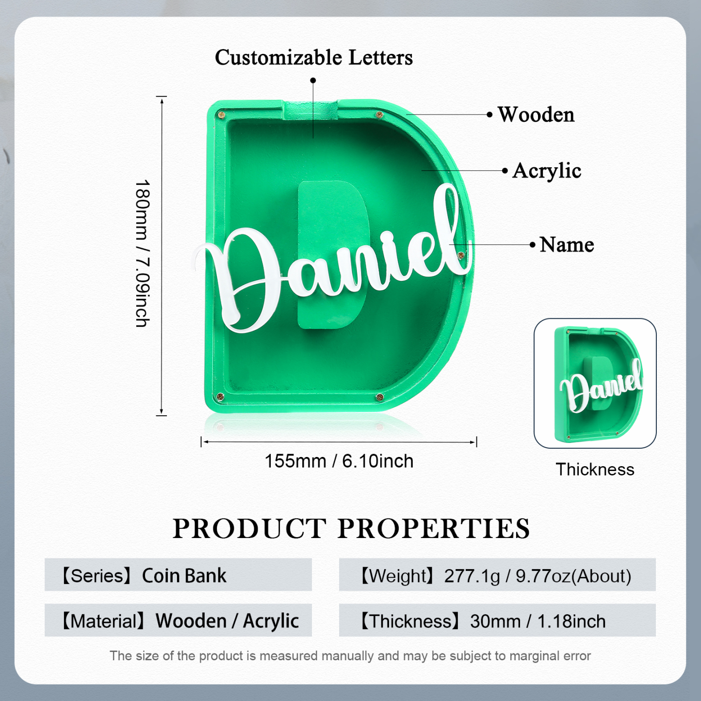 Alcancía de madera en forma de letras con 1 nombre personalizado hucha-Jessemade ES