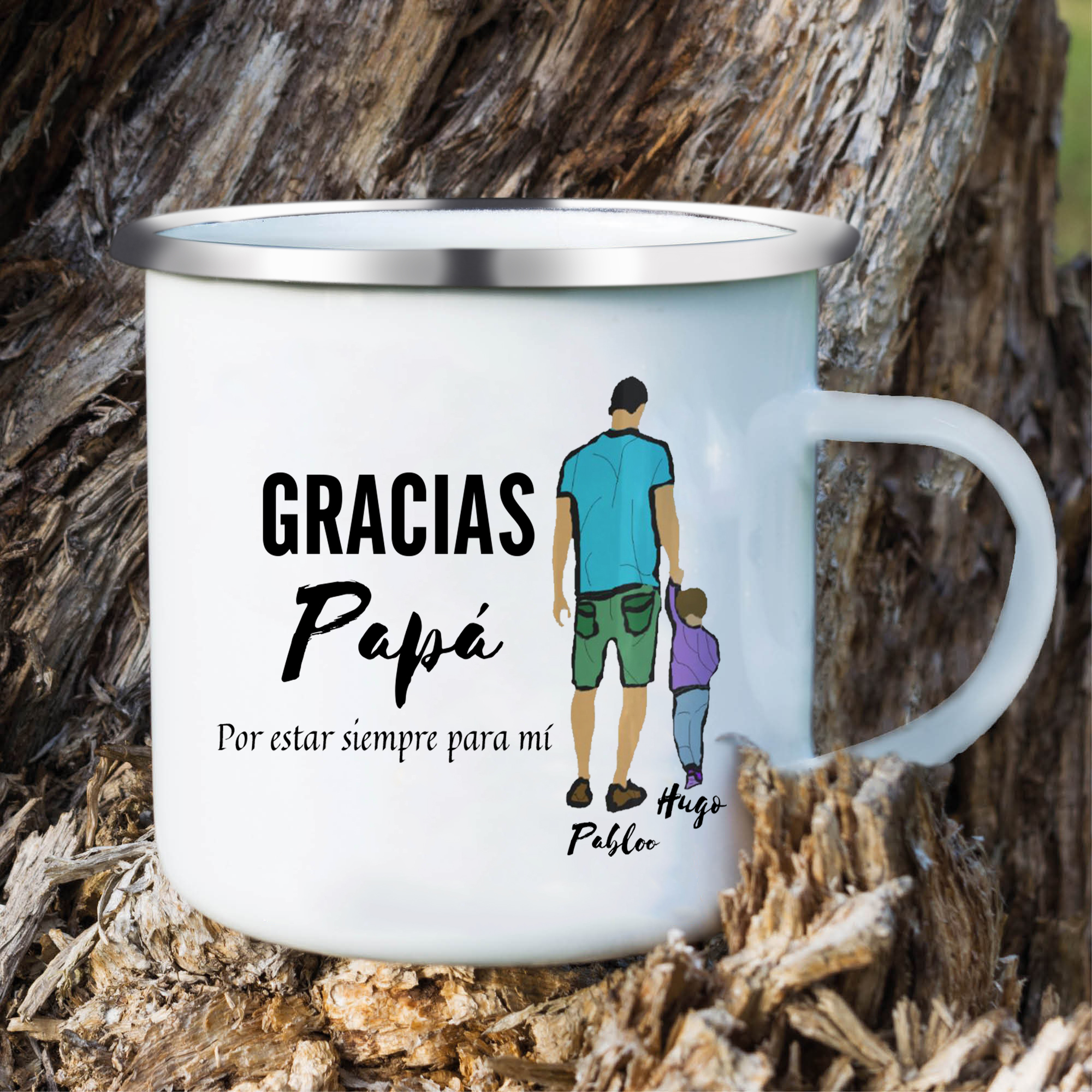 Taza para papá con 2 nombres personalizados-Jessemade ES