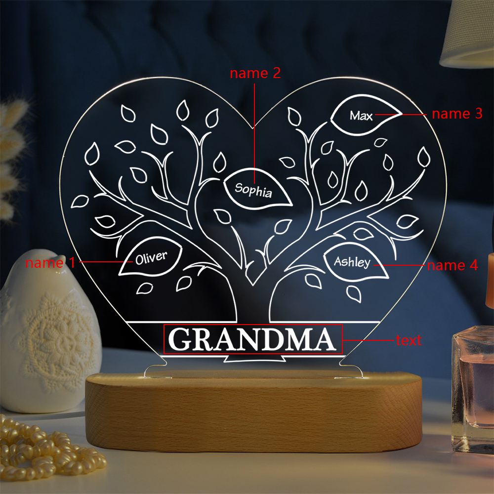 A mi mamá/abuela-Lámpara Personalizada con 2-8 Nombres y Texto "árbol de la vida" 3D Ilusión Luz de Noche-Jessemade ES