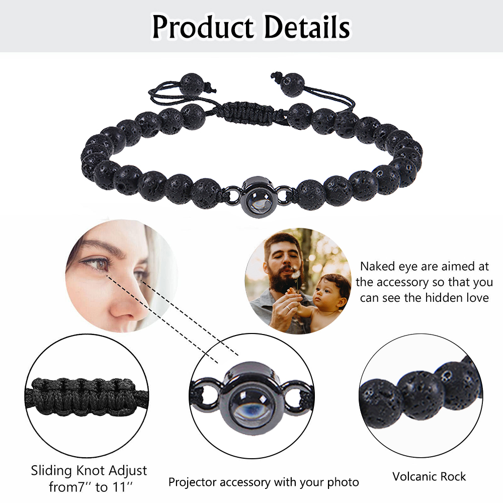A mi papá-Pulsera de perlas con proyección de foto en color para hombre-Jessemade ES