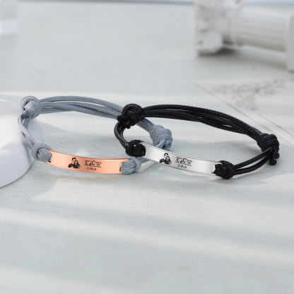 Pulseras de cuerda con placa personalizada con 2 letras, fecha y foto-Jessemade ES