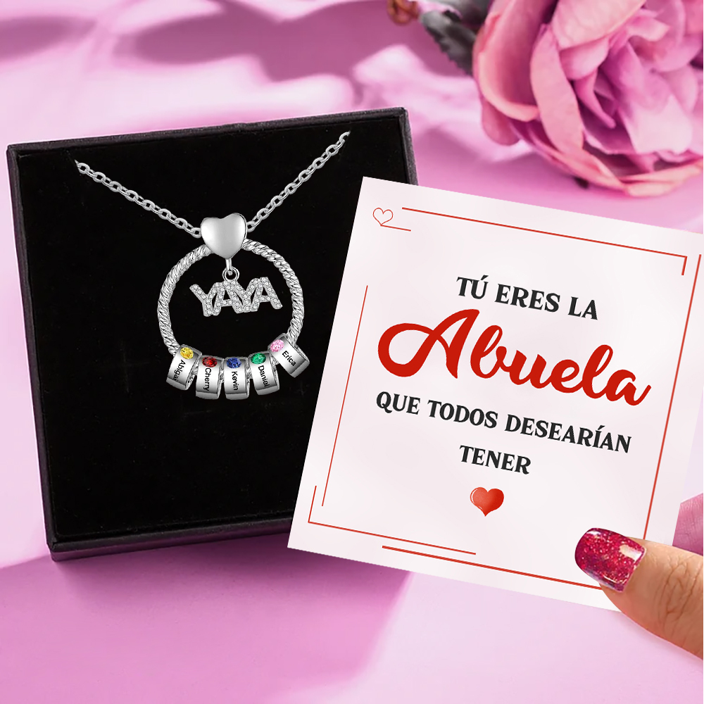 A mi abuela-Collar 1-5 nombres y piedras de nacimiento personalizados con colgante de "YAYA" color plateado | Jessemade-Jessemade ES