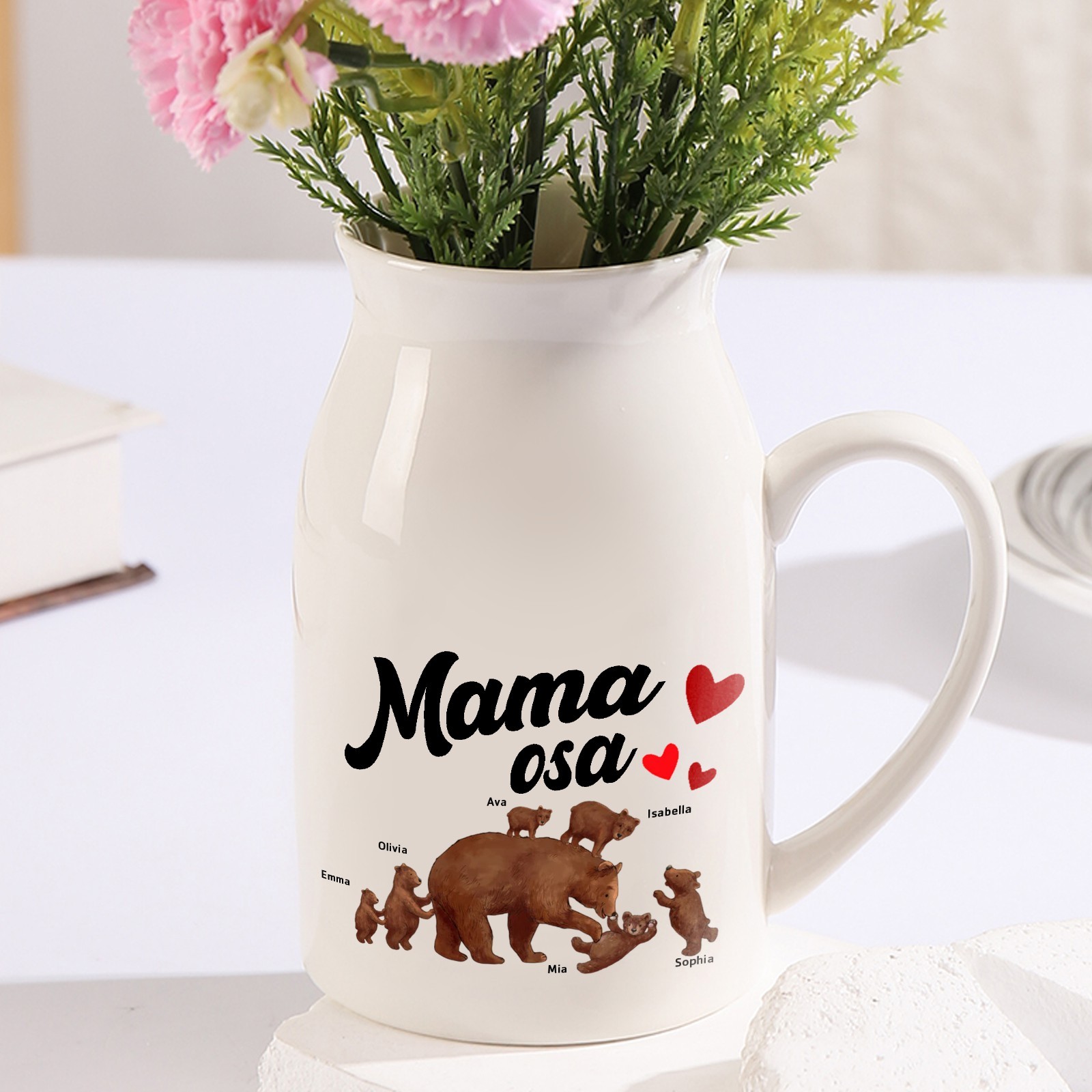 Florero de cerámica mamaosa y sus bebés 2-8 nombres personalizados con texto decoración del hogar-Jessemade ES