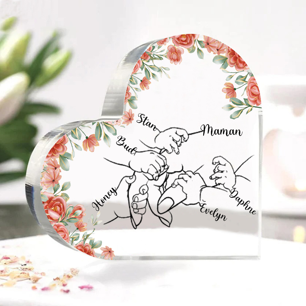 A mi mamá/abuela-Placa de acrílico en forma de corazón mano y manitas 2-6 nombres personalizados-Jessemade ES