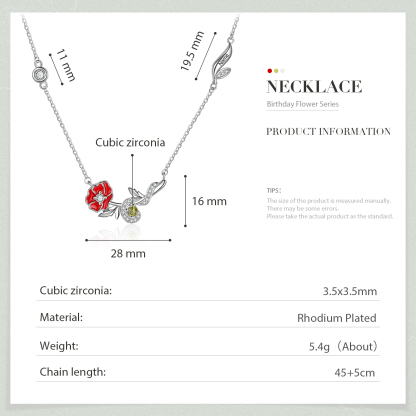 Collar de flor de agosto adormidera con nombre personalizado y piedra de nacimiento-Jessemade ES