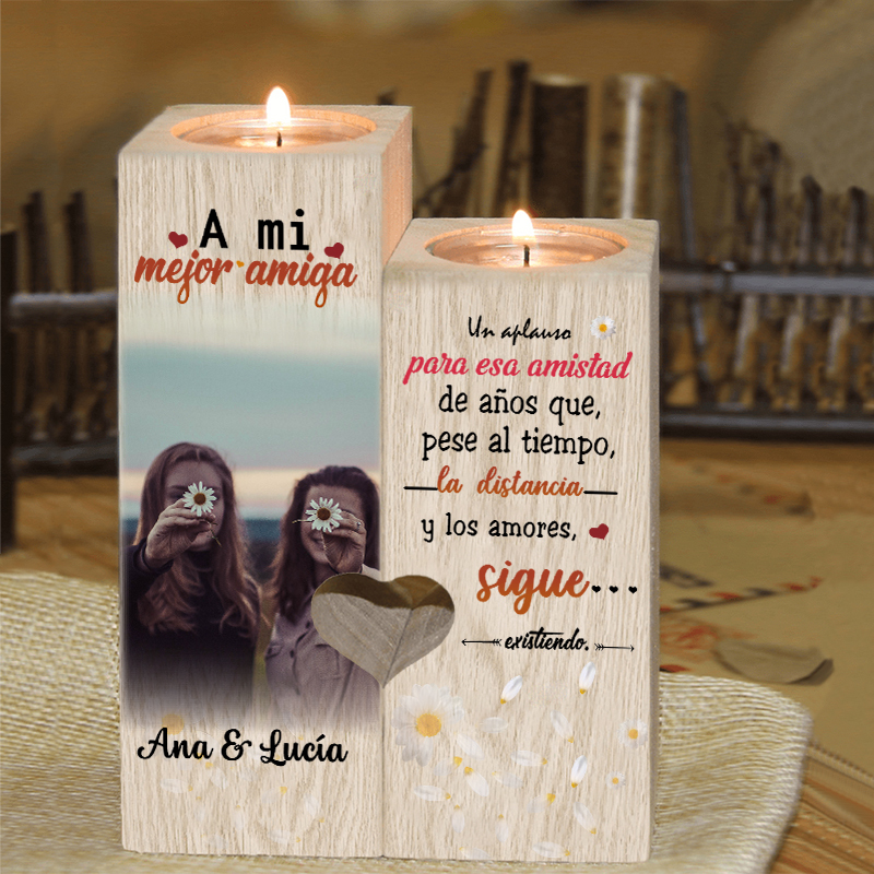 Candelero para amiga de madera de dos piezas sin candela con nombres personalizados-Jessemade ES