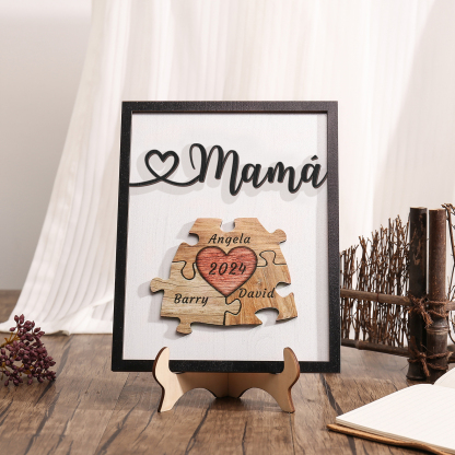 A mi mamá-Adorno 2-6 nombres y año personalizados decoración de madera rompecabezas-Jessemade ES