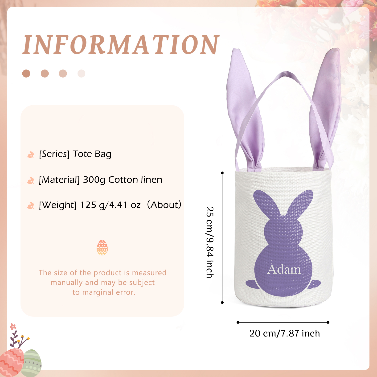 Pascua-Bolsa de conejo con 1 nombre personalizado-Jessemade ES