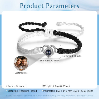 Pulsera de cuerda con proyección de foto en color con dije de corazón pulsera ajustable-Jessemade ES